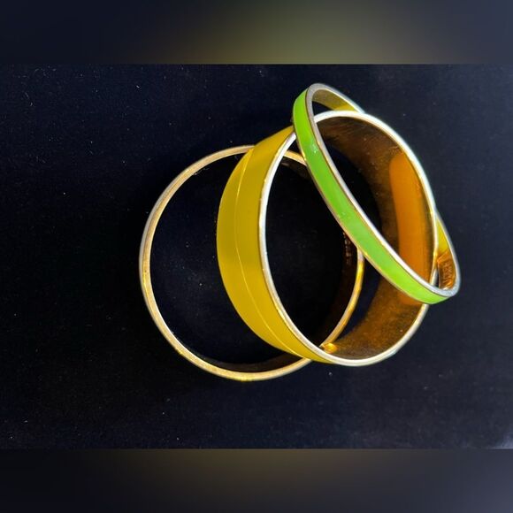 J. CREW Gold Enamel Bracelet New York Shining 3 Stackable Ivory Green Yellow - Picture 3 of 3